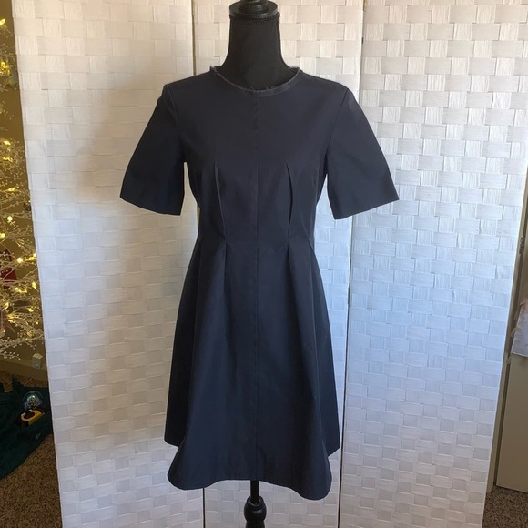 COS Dresses & Skirts - COS Blue Short Sleeve A Line Pleated Flowy Bottom Drop Waist Dress Sz 6 Full Zip